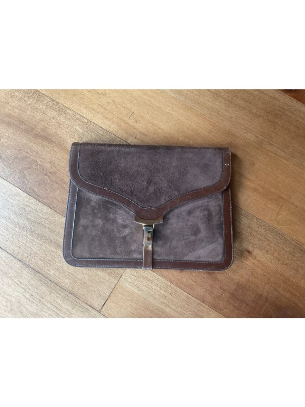 RARE Salvatore Ferragamo Vintage Brown Suede And Leather Clutch *READ* See 📸 - Picture 10 of 16